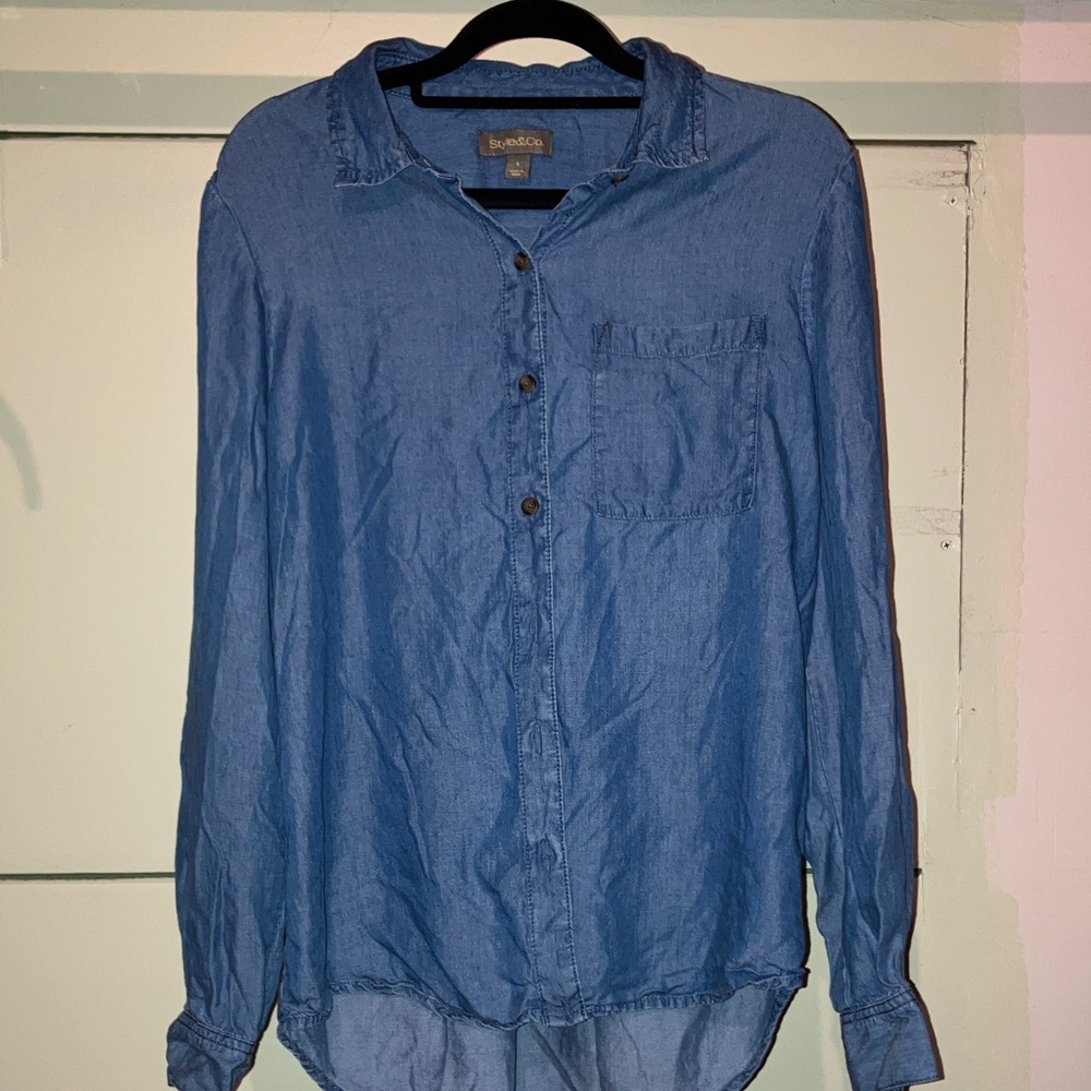 Style&Co Blue Thin Button Down Denim Shirt